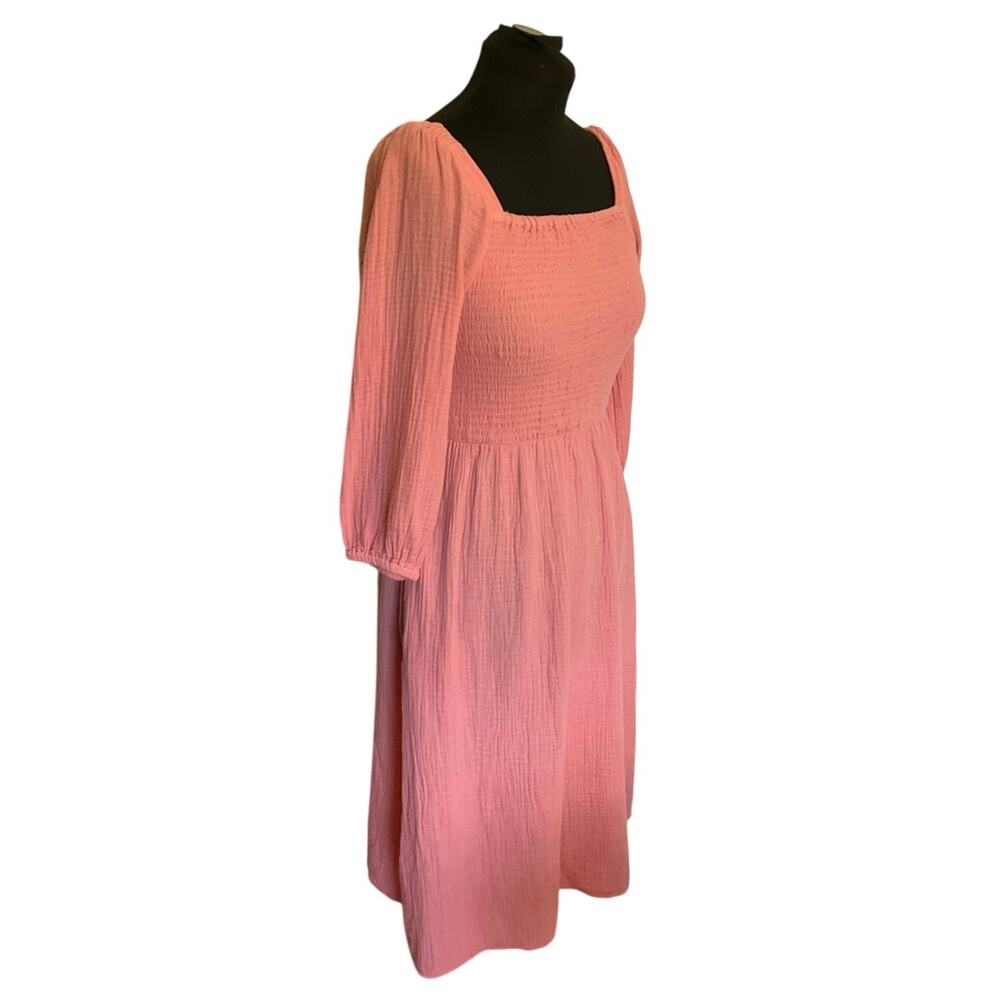BeachLunchLounge Pink Gauze Smocked Midi Dress M Cottagecore - Picture 3 of 9